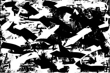 Siyah beyaz desenli, noktalı, lekeli, çizik ve çizikli sıkıntılı bir arkaplan. Soyut vektör illüstrasyonu.