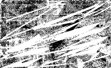 Siyah beyaz desenli, noktalı, lekeli, çizik ve çizikli sıkıntılı bir arkaplan. Soyut vektör illüstrasyonu.