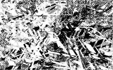 Siyah beyaz desenli, noktalı, lekeli, çizik ve çizikli sıkıntılı bir arkaplan. Soyut vektör illüstrasyonu.