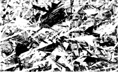 Siyah beyaz desenli, noktalı, lekeli, çizik ve çizikli sıkıntılı bir arkaplan. Soyut vektör illüstrasyonu.