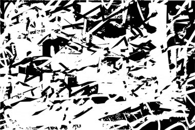 Siyah beyaz desenli, noktalı, lekeli, çizik ve çizikli sıkıntılı bir arkaplan. Soyut vektör illüstrasyonu.