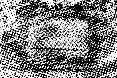 Siyah beyaz desenli, noktalı, lekeli, çizik ve çizikli sıkıntılı bir arkaplan. Soyut vektör illüstrasyonu.