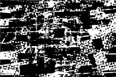 Siyah beyaz desenli, noktalı, lekeli, çizik ve çizikli sıkıntılı bir arkaplan. Soyut vektör illüstrasyonu.