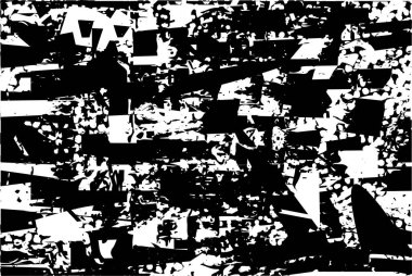 Siyah beyaz desenli, noktalı, lekeli, çizik ve çizikli sıkıntılı bir arkaplan. Soyut vektör illüstrasyonu.