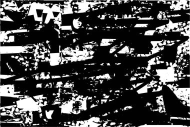 Siyah beyaz desenli, noktalı, lekeli, çizik ve çizikli sıkıntılı bir arkaplan. Soyut vektör illüstrasyonu.