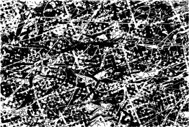 Siyah beyaz desenli, noktalı, lekeli, çizik ve çizikli sıkıntılı bir arkaplan. Soyut vektör illüstrasyonu.