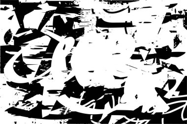 Siyah beyaz desenli, noktalı, lekeli, çizik ve çizikli sıkıntılı bir arkaplan. Soyut vektör illüstrasyonu.