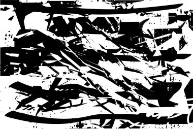 Siyah beyaz desenli, noktalı, lekeli, çizik ve çizikli sıkıntılı bir arkaplan. Soyut vektör illüstrasyonu.