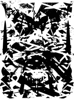 Siyah beyaz desenli, noktalı, lekeli, çizik ve çizikli sıkıntılı bir arkaplan. Soyut vektör illüstrasyonu.