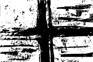 Siyah beyaz desenli, noktalı, lekeli, çizik ve çizikli sıkıntılı bir arkaplan. Soyut vektör illüstrasyonu.