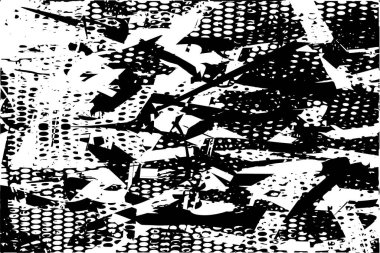 Siyah beyaz desenli, noktalı, lekeli, çizik ve çizikli sıkıntılı bir arkaplan. Soyut vektör illüstrasyonu.