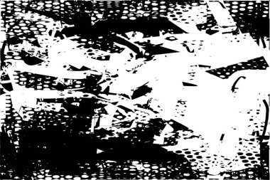 Siyah beyaz desenli, noktalı, lekeli, çizik ve çizikli sıkıntılı bir arkaplan. Soyut vektör illüstrasyonu.