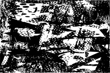 Siyah beyaz desenli, noktalı, lekeli, çizik ve çizikli sıkıntılı bir arkaplan. Soyut vektör illüstrasyonu.