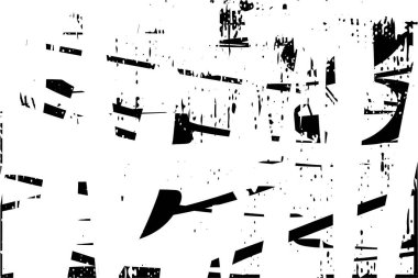 Siyah beyaz desenli, noktalı, lekeli, çizik ve çizikli sıkıntılı bir arkaplan. Soyut vektör illüstrasyonu.