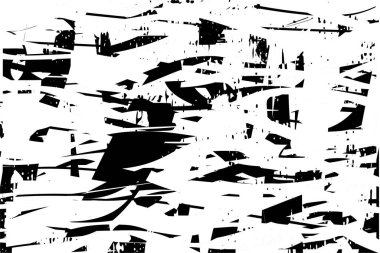 Siyah beyaz desenli, noktalı, lekeli, çizik ve çizikli sıkıntılı bir arkaplan. Soyut vektör illüstrasyonu.