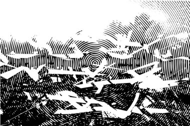 Siyah beyaz desenli, noktalı, lekeli, çizik ve çizikli sıkıntılı bir arkaplan. Soyut vektör illüstrasyonu.