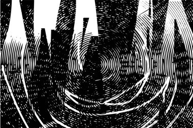 Siyah beyaz desenli, noktalı, lekeli, çizik ve çizikli sıkıntılı bir arkaplan. Soyut vektör illüstrasyonu.