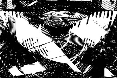 Çizik ve çiziklerle dolu siyah beyaz bir arka plan. Soyut vektör illüstrasyonu.