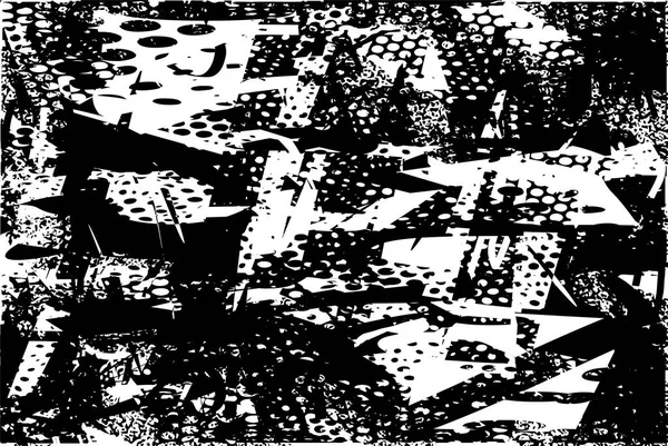 Siyah beyaz desenli, noktalı, lekeli, çizik ve çizikli sıkıntılı bir arkaplan. Soyut vektör illüstrasyonu.