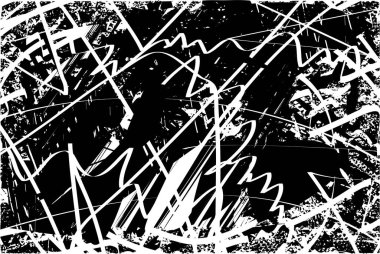 Çizik ve çiziklerle dolu siyah beyaz bir arka plan. Soyut vektör illüstrasyonu.