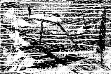 Çizik ve çiziklerle dolu siyah beyaz bir arka plan. Soyut vektör illüstrasyonu.