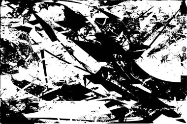 Siyah beyaz desenli, noktalı, lekeli, çizik ve çizikli sıkıntılı bir arkaplan. Soyut vektör illüstrasyonu.