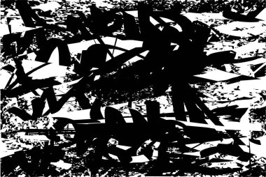 Siyah beyaz desenli, noktalı, lekeli, çizik ve çizikli sıkıntılı bir arkaplan. Soyut vektör illüstrasyonu.