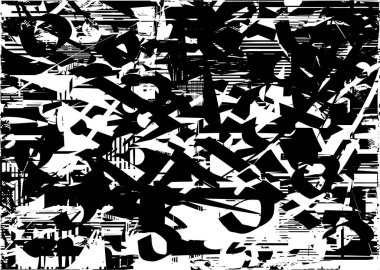 Siyah beyaz desenli, noktalı, lekeli, çizik ve çizikli sıkıntılı bir arkaplan. Soyut vektör illüstrasyonu.