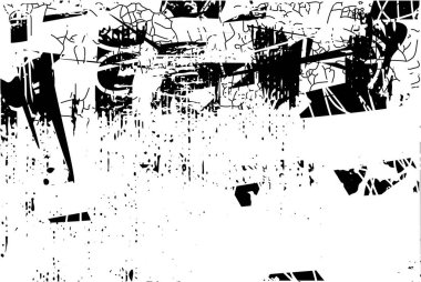 Siyah beyaz desenli, noktalı, lekeli, çizik ve çizikli sıkıntılı bir arkaplan. Soyut vektör illüstrasyonu.