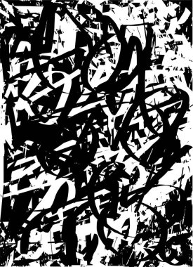 Siyah beyaz desenli, noktalı, lekeli, çizik ve çizikli sıkıntılı bir arkaplan. Soyut vektör illüstrasyonu.