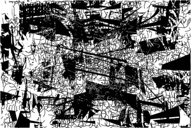 Siyah beyaz desenli, noktalı, lekeli, çizik ve çizikli sıkıntılı bir arkaplan. Soyut vektör illüstrasyonu.