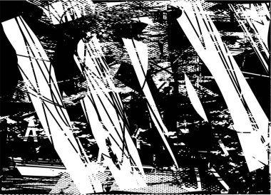 Siyah beyaz desenli, noktalı, lekeli, çizik ve çizikli sıkıntılı bir arkaplan. Soyut vektör illüstrasyonu.