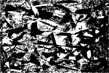 Siyah beyaz desenli, noktalı, lekeli, çizik ve çizikli sıkıntılı bir arkaplan. Soyut vektör illüstrasyonu.