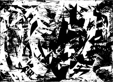 Siyah beyaz desenli, noktalı, lekeli, çizik ve çizikli sıkıntılı bir arkaplan. Soyut vektör illüstrasyonu.