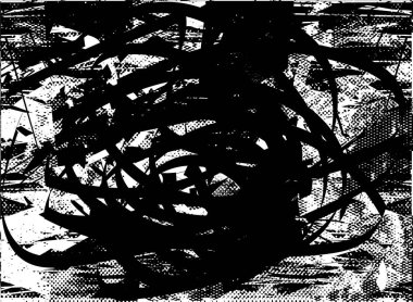 Siyah beyaz desenli, noktalı, lekeli, çizik ve çizikli sıkıntılı bir arkaplan. Soyut vektör illüstrasyonu.