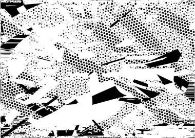 Siyah beyaz desenli, noktalı, lekeli, çizik ve çizikli sıkıntılı bir arkaplan. Soyut vektör illüstrasyonu.