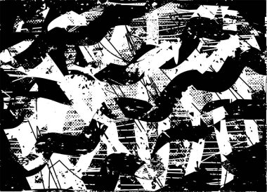 Siyah beyaz desenli, noktalı, lekeli, çizik ve çizikli sıkıntılı bir arkaplan. Soyut vektör illüstrasyonu.