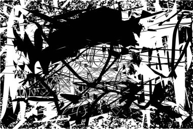 Siyah beyaz desenli, noktalı, lekeli, çizik ve çizikli sıkıntılı bir arkaplan. Soyut vektör illüstrasyonu.