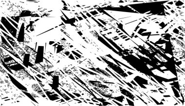 Siyah beyaz desenli, noktalı, lekeli, çizik ve çizikli sıkıntılı bir arkaplan. Soyut vektör illüstrasyonu.