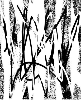 Siyah beyaz desenli, noktalı, lekeli, çizik ve çizikli sıkıntılı bir arkaplan. Soyut vektör illüstrasyonu.