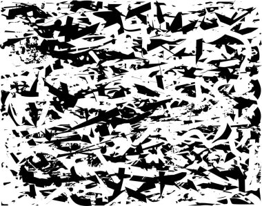 Siyah beyaz desenli, noktalı, lekeli, çizik ve çizikli sıkıntılı bir arkaplan. Soyut vektör illüstrasyonu.