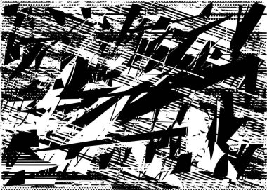 Siyah beyaz desenli, noktalı, lekeli, çizik ve çizikli sıkıntılı bir arkaplan. Soyut vektör illüstrasyonu.