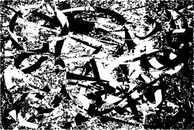 Siyah beyaz desenli, noktalı, lekeli, çizik ve çizikli sıkıntılı bir arkaplan. Soyut vektör illüstrasyonu.