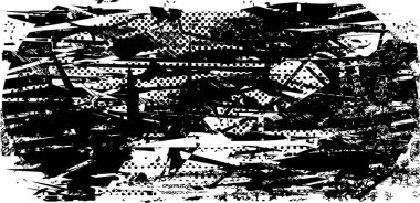 Siyah beyaz desenli, noktalı, lekeli, çizik ve çizikli sıkıntılı bir arkaplan. Soyut vektör illüstrasyonu.