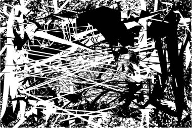 Siyah beyaz desenli, noktalı, lekeli, çizik ve çizikli sıkıntılı bir arkaplan. Soyut vektör illüstrasyonu.