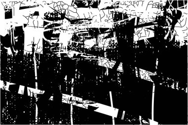 Siyah beyaz desenli, noktalı, lekeli, çizik ve çizikli sıkıntılı bir arkaplan. Soyut vektör illüstrasyonu.