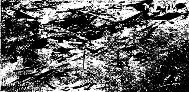 Siyah beyaz desenli, noktalı, lekeli, çizik ve çizikli sıkıntılı bir arkaplan. Soyut vektör illüstrasyonu.