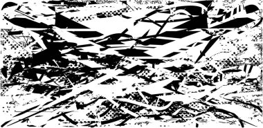 Siyah beyaz desenli, noktalı, lekeli, çizik ve çizikli sıkıntılı bir arkaplan. Soyut vektör illüstrasyonu.