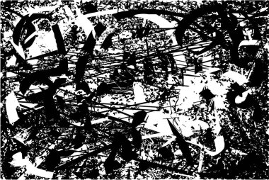 Siyah beyaz desenli, noktalı, lekeli, çizik ve çizikli sıkıntılı bir arkaplan. Soyut vektör illüstrasyonu.