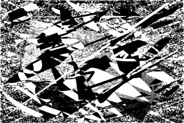 Siyah beyaz desenli, noktalı, lekeli, çizik ve çizikli sıkıntılı bir arkaplan. Soyut vektör illüstrasyonu.